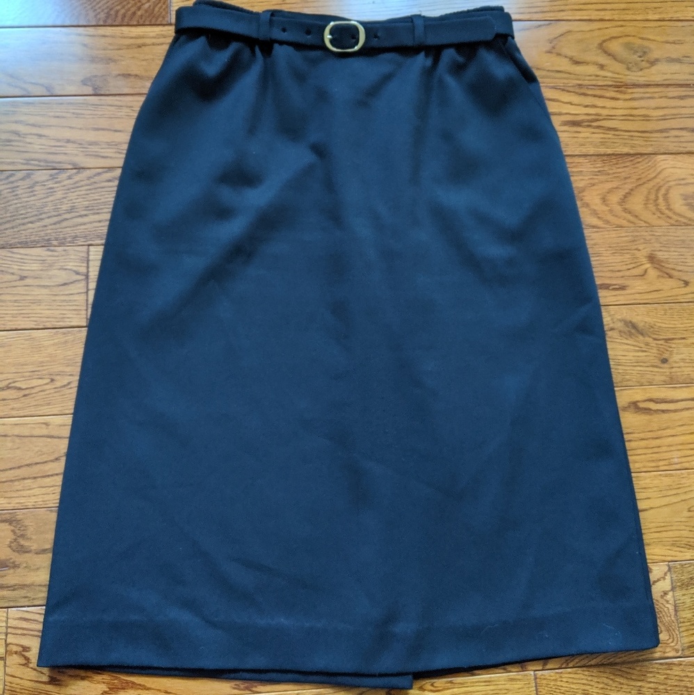 Vintage Black Belted Midi Skirt